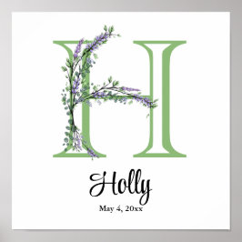Monogram H Lavendel Eukalyptus barnkammare Affisch