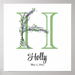 Monogram H Lavendel Eukalyptus barnkammare Affisch
