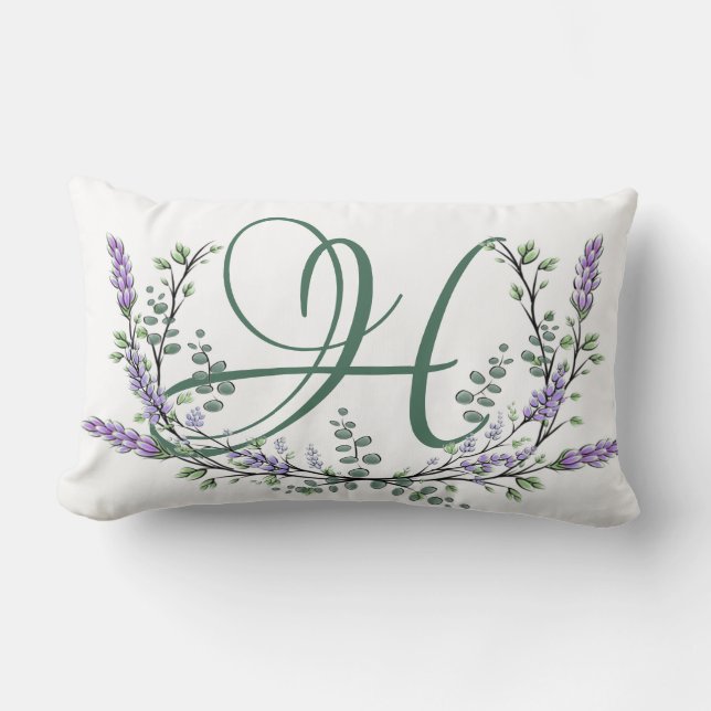 Monogram H Lavender Eucalyptus Lumbarkudde (Framsida)
