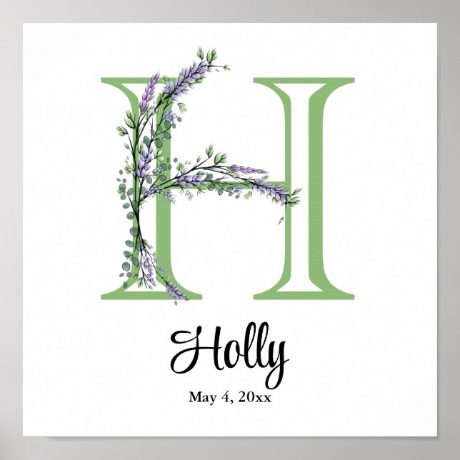 Monogram H Lavender Eucalyptus plantskolor Poster (Framsidan)