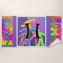 Monogram H Roligt Figurer Beach Towel