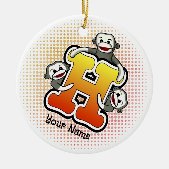 Monogram H Sock monkey Julgransprydnad Keramik (Framsidan)