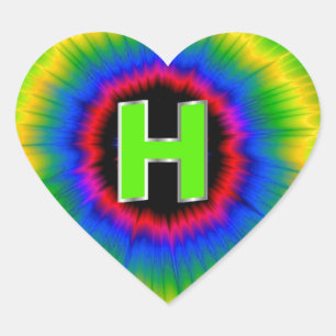 Monogram H Tie Dye Multifärgad Rainbow Hjärtformat Klistermärke