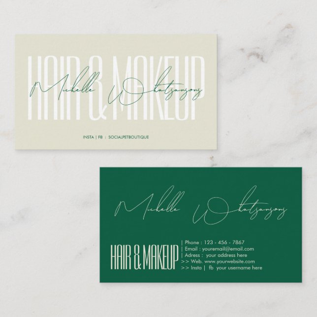 Monogram HAIR & MAKEUP modernt teckensnitt Visitkort (Fram/baksida)