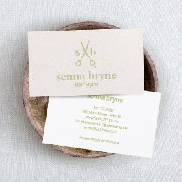 Monogram Hair Stylist Sissors  Rosa Leather Visitkort