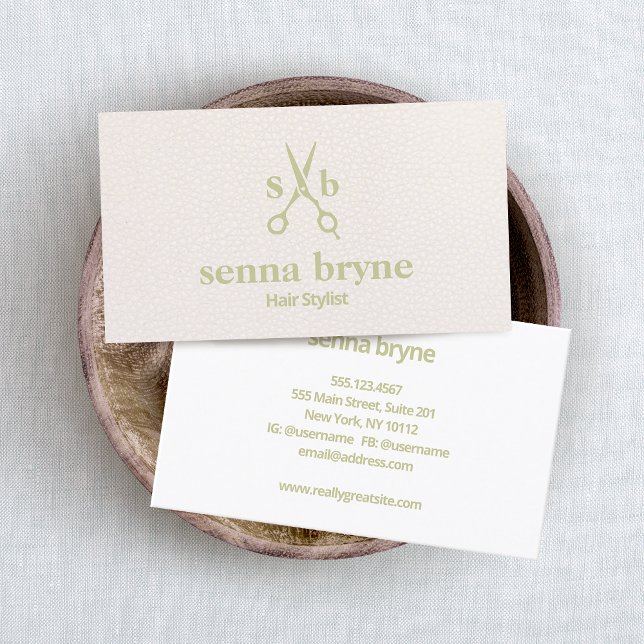 Monogram Hair Stylist Sissors  Rosa Leather Visitkort (Skapare uppladdad)