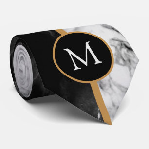 Monogram halsduk svart vit marmor randig slips