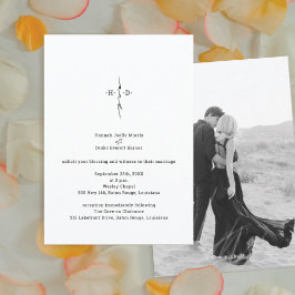 Monogram Hand Lettered Chic Kor Center Bröllop Inbjudningar