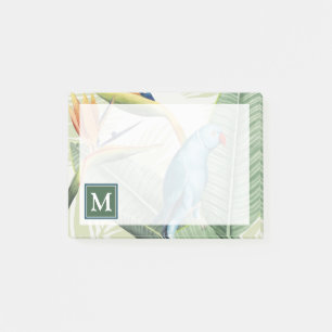 Monogram Handflatan Lämnar med blått fåglar Post-it Block