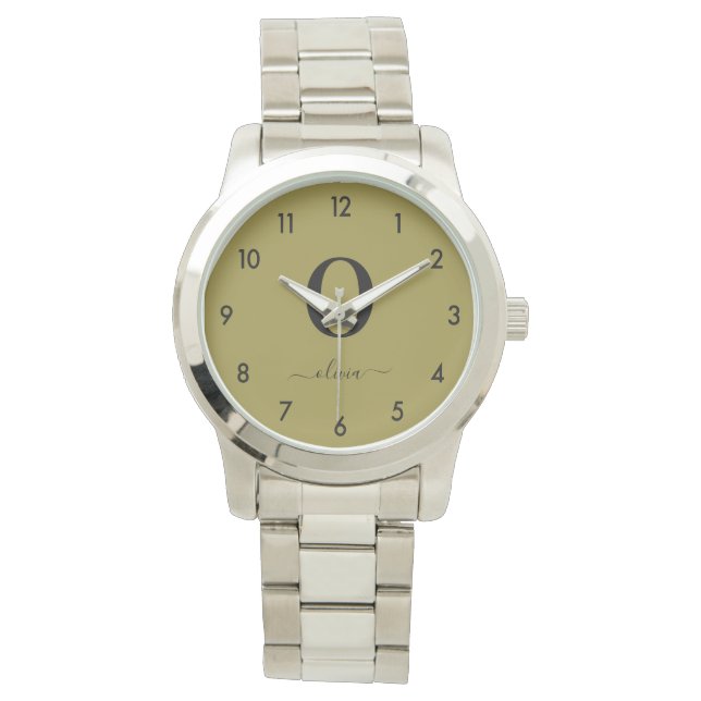 Monogram handskriven namn Personlig guld och svart Armbandsur (Framsida)