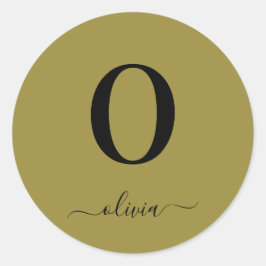 Monogram handskriven namn Personlig guld och svart Runt Klistermärke