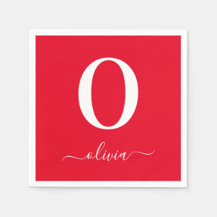 Monogram handskriven namn Personlig röd och vit Pappersservett