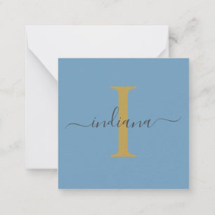 Monogram handskrivet guld grått blått anteckningskort