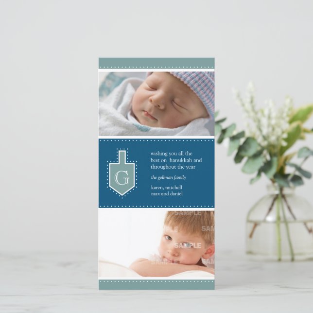 Monogram Hanukkah Dreidel Photo Card Julkort (Stående Fram)