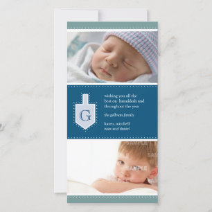 Monogram Hanukkah Dreidel Photo Card Julkort
