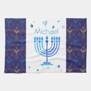 Monogram Hanukkah Festival Menorah Ljus Kökshandduk