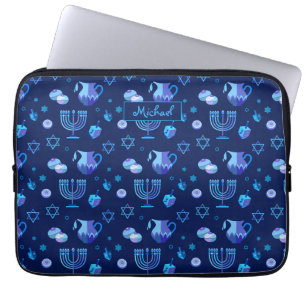 Monogram, Hanukkah judisk Helgdag Ornate Mönster Laptop Fodral