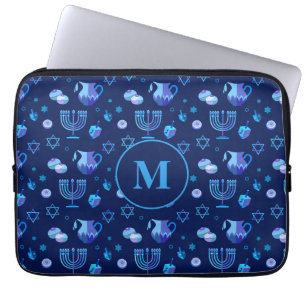 Monogram, Hanukkah Judiska Helgdag Ornate Mönster Laptop Fodral