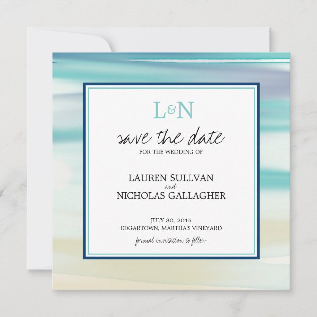 Monogram havsytans vattenfärg Spara datum Datumet (Framsida)