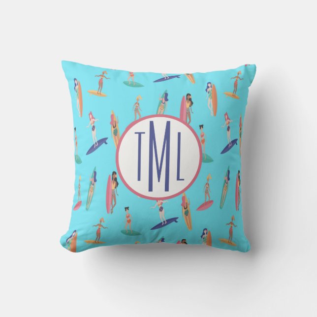 Monogram Hawaiian Surfer Dekorativ kudde (Framsida)
