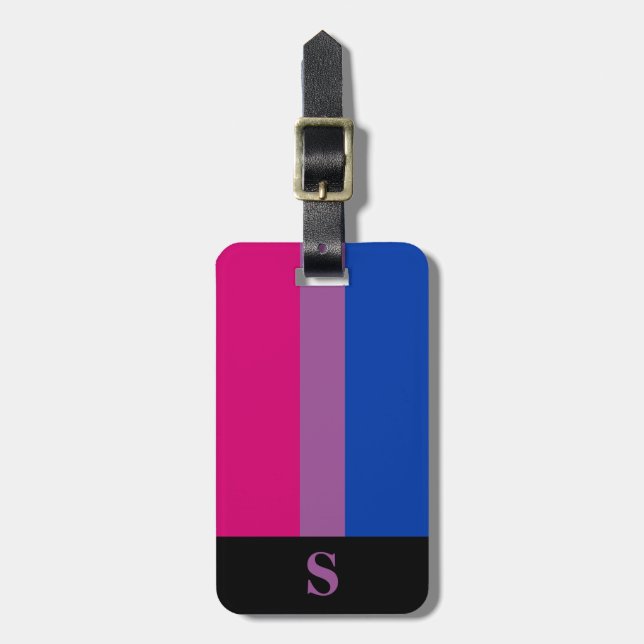 Monogram HBTQ-regnbågsflagga för bisexuella Bagagebricka (Vertikal Framsida)