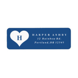 Monogram Heart Blue-Returadress Returadress Etikett