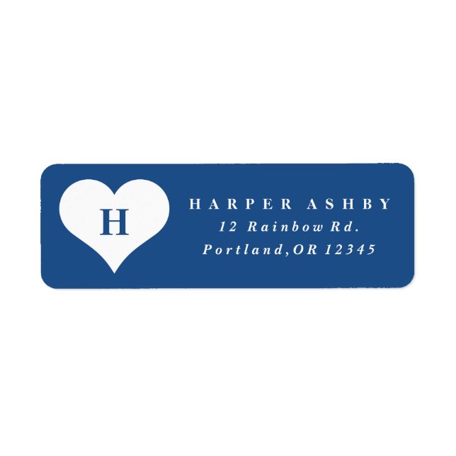Monogram Heart Blue-Returadress Returadress Etikett (Framsidan)