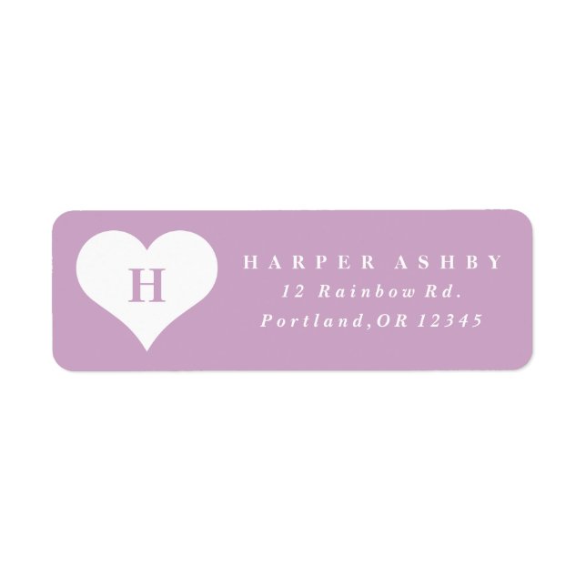 Monogram Heart Lila Returadress Returadress Etikett (Framsidan)