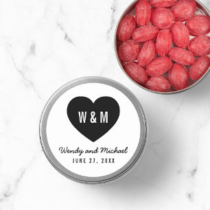 Monogram Heart Modern Bröllop spara datum Runt Klistermärke