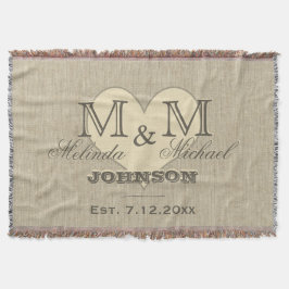 Monogram Heart | Rustic Linen-utseende Filt