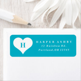 Monogram Heart Teal Blue - Returadress Returadress Etikett