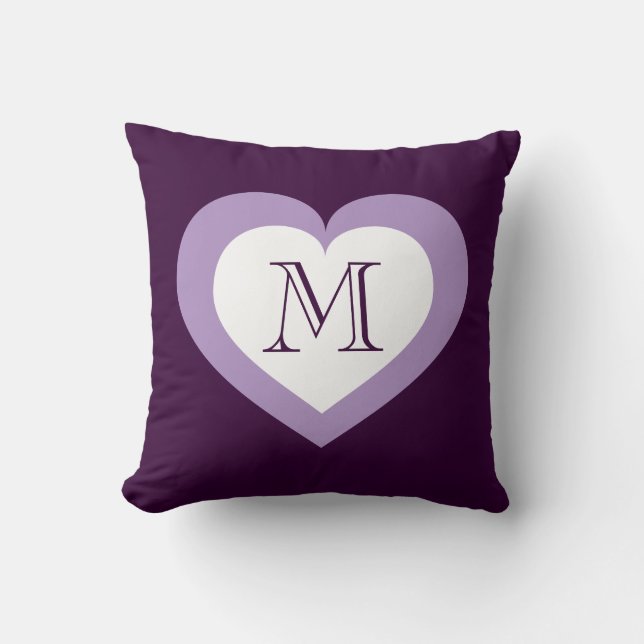 Monogram Heart - White och Lavender Kudde (Framsida)