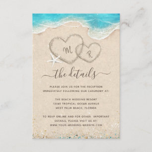 Monogram Hearts i Sand Beach Wedding Tilläggskort