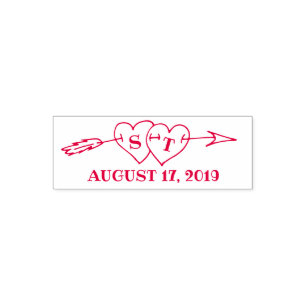 Monogram Hearts med Pil Bröllop spara datum Självfärgande Stämpel