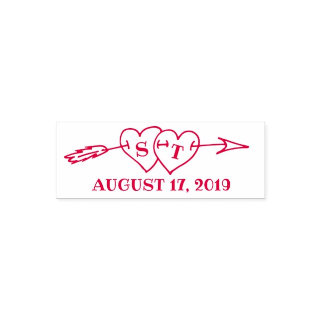 Monogram Hearts med Pil Bröllop spara datum Självfärgande Stämpel (Design)