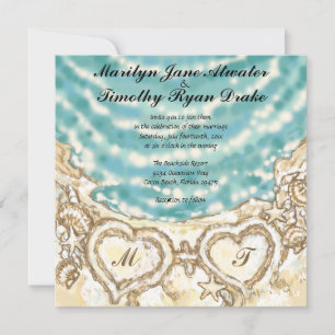 Monogram Hearts på Beach Wedding bjudande Inbjudningar