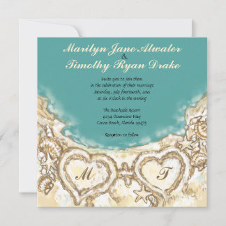 Monogram Hearts på Beach Wedding bjudande Inbjudningar