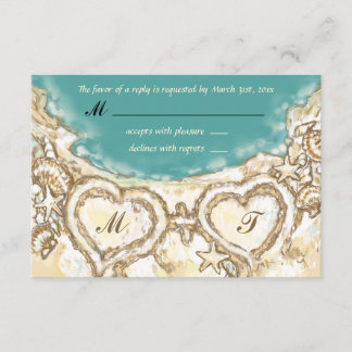 Monogram Hearts på Beach Wedding-OSA kort