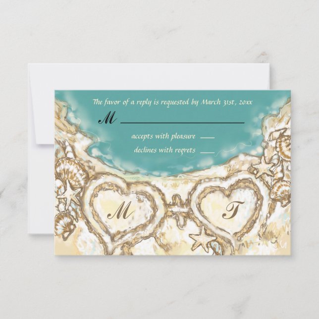 Monogram Hearts på Beach Wedding-OSA kort (Framsida)