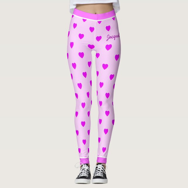 Monogram Hearts på Rosa Leggings (Framsida)