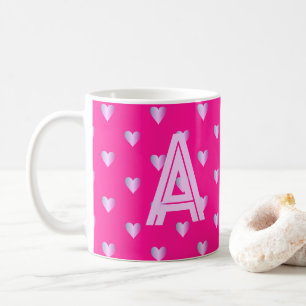 Monogram Hearts Shock rosa Lilac Kaffemugg