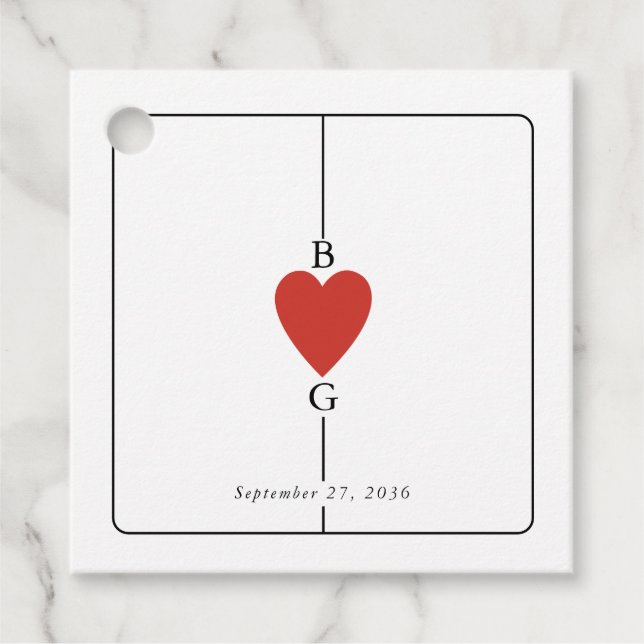 Monogram Hearts-uppspelningskort Bröllop Gåvor Etiketter (Framsida)