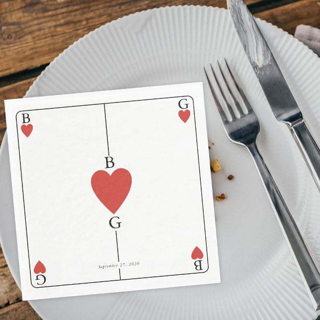 Monogram Hearts-uppspelningskort Bröllop Pappersservett (Monogram Hearts Playing Card Wedding Napkins)
