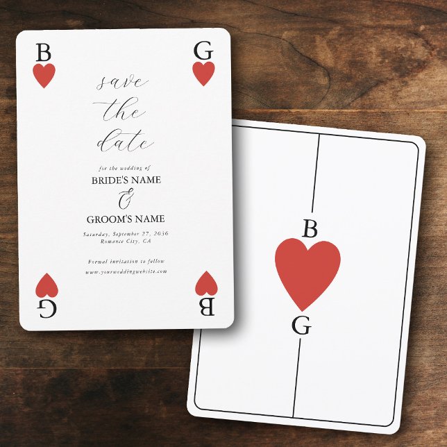 Monogram Hearts-uppspelningskort Bröllop spara dat Spara Datumet (Monogram Hearts Playing Card Wedding Save the Date)