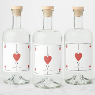 Monogram Hearts-uppspelningskort Bröllop Spritflaskor Etikett