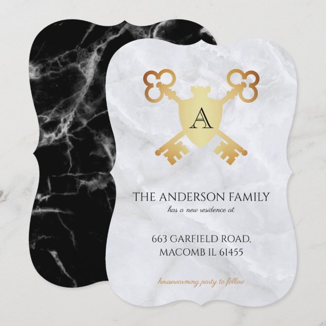 Monogram Heraldisk Kam Black White Marmor Förflytt Meddelande (Fram/baksida)