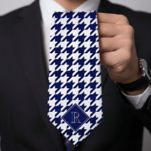 Monogram Herringbonemönster Vitt & Blått Trä