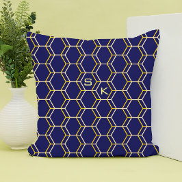Monogram hexagon mönster blue gult Manly Elegant Kudde