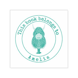 Monogram Highland Cow Den här bokskylten Självfärgande Stämpel