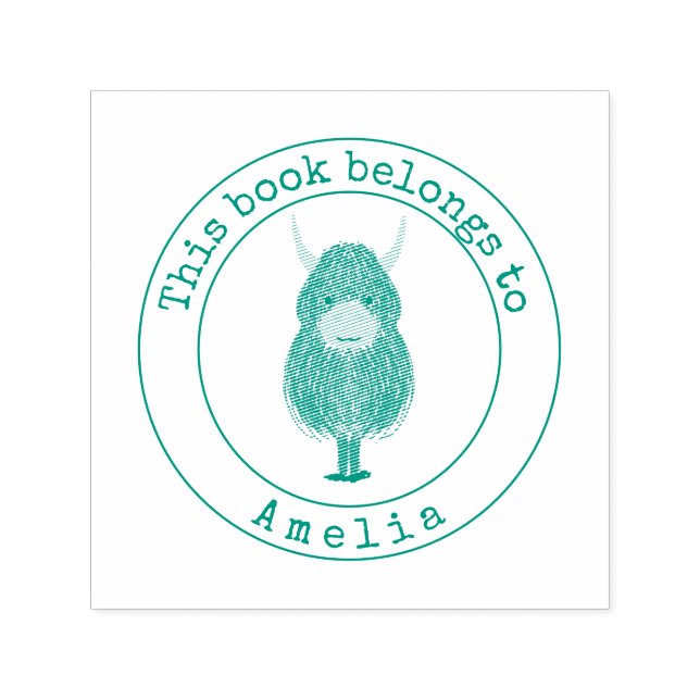 Monogram Highland Cow Den här bokskylten Självfärgande Stämpel (Design)